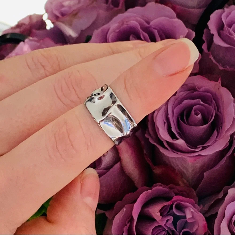Anthro Sterling Silver Dented Irregular Pinky Ring Resizing One Size